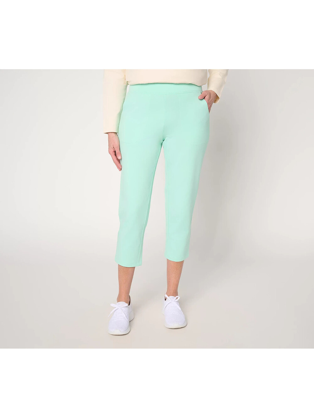 Denim & Co. Petite Eacyllesr French Terry Crop Pant BrightMintGreen,Petite Small